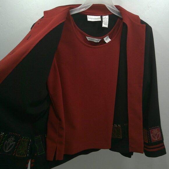 Draper's & Damons Petite 2 Piece Embroidered Floral Jacket & Tank Size Large - Picture 10 of 12